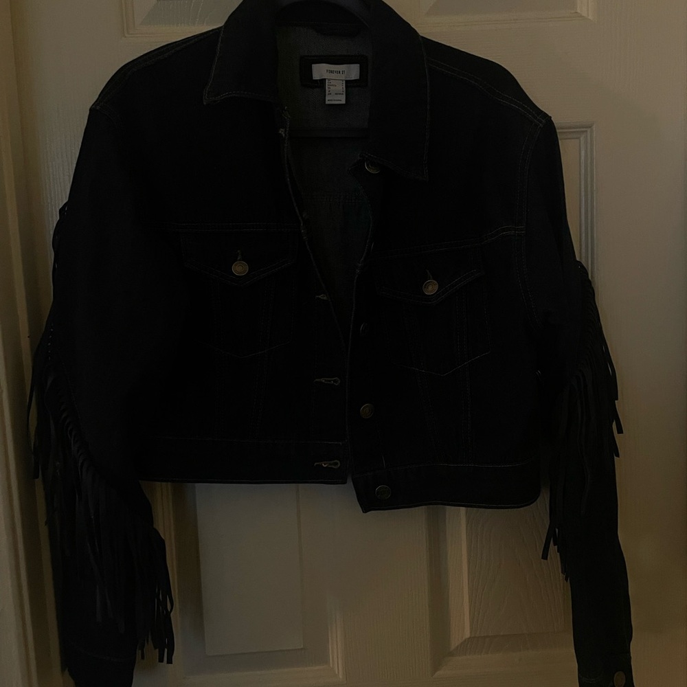 Forever 21 Blue Denim Jacket with Fringe